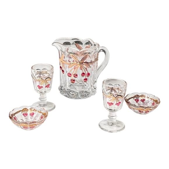 American Girl Samantha Mosser Glass PITCHER + GLASSES & BOWLS Victorian Lemonade - Picture 8 of 9